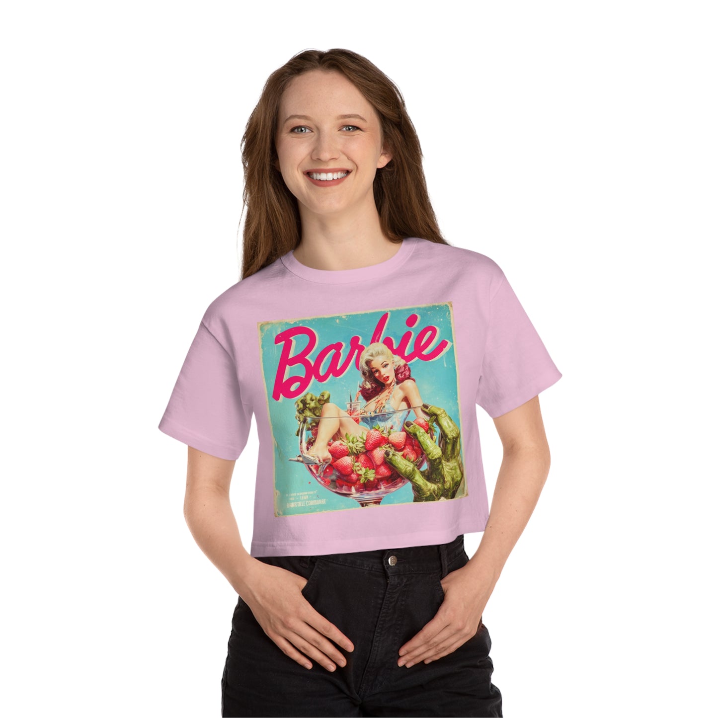 BARBIE-Strawberry Pulp Horror-Crop Tee-Vintage Pulp Style Graphic Tee