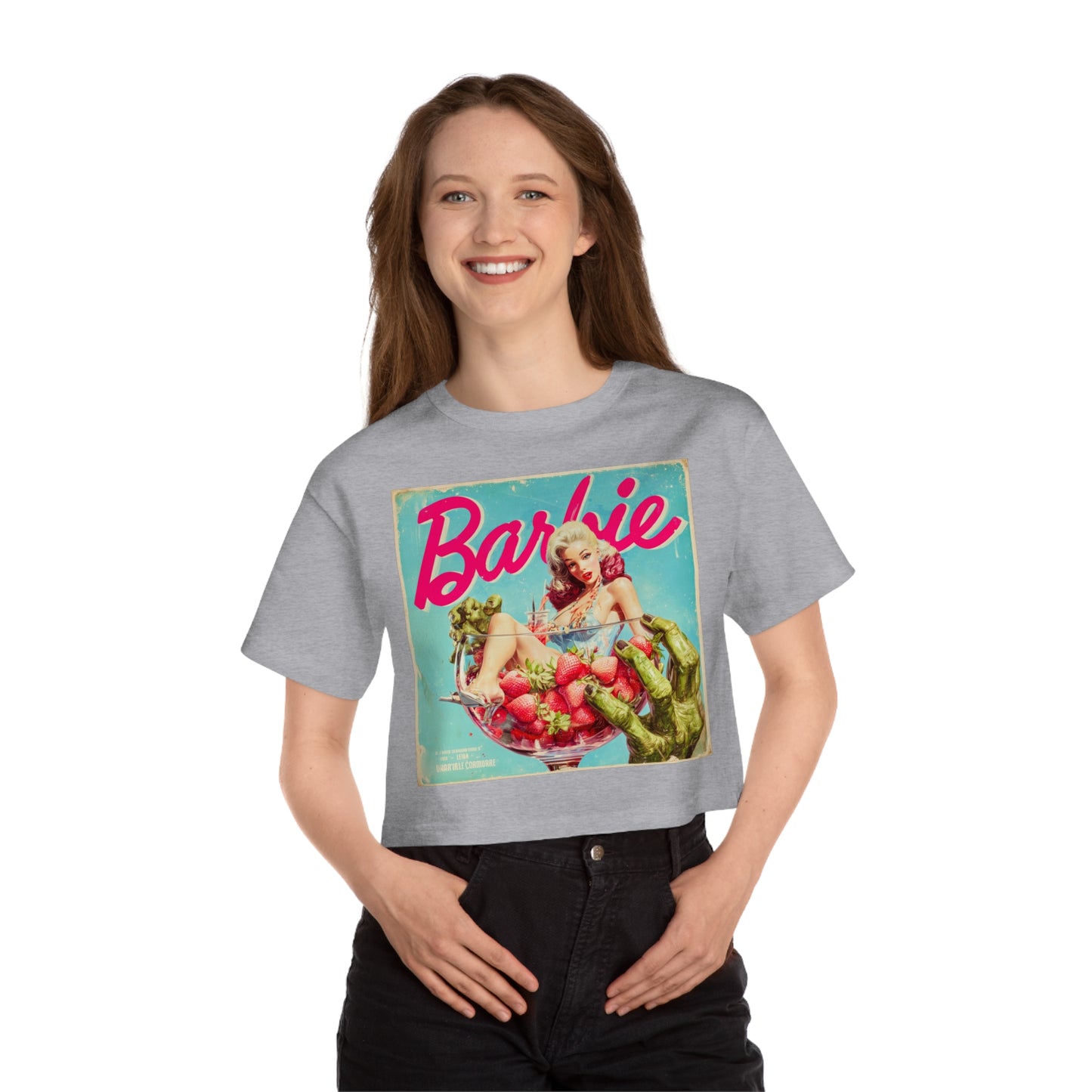 BARBIE-Strawberry Pulp Horror-Crop Tee-Vintage Pulp Style Graphic Tee