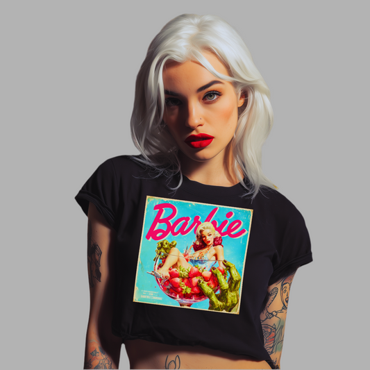 BARBIE-Strawberry Pulp Horror-Crop Tee-Vintage Pulp Style Graphic Tee