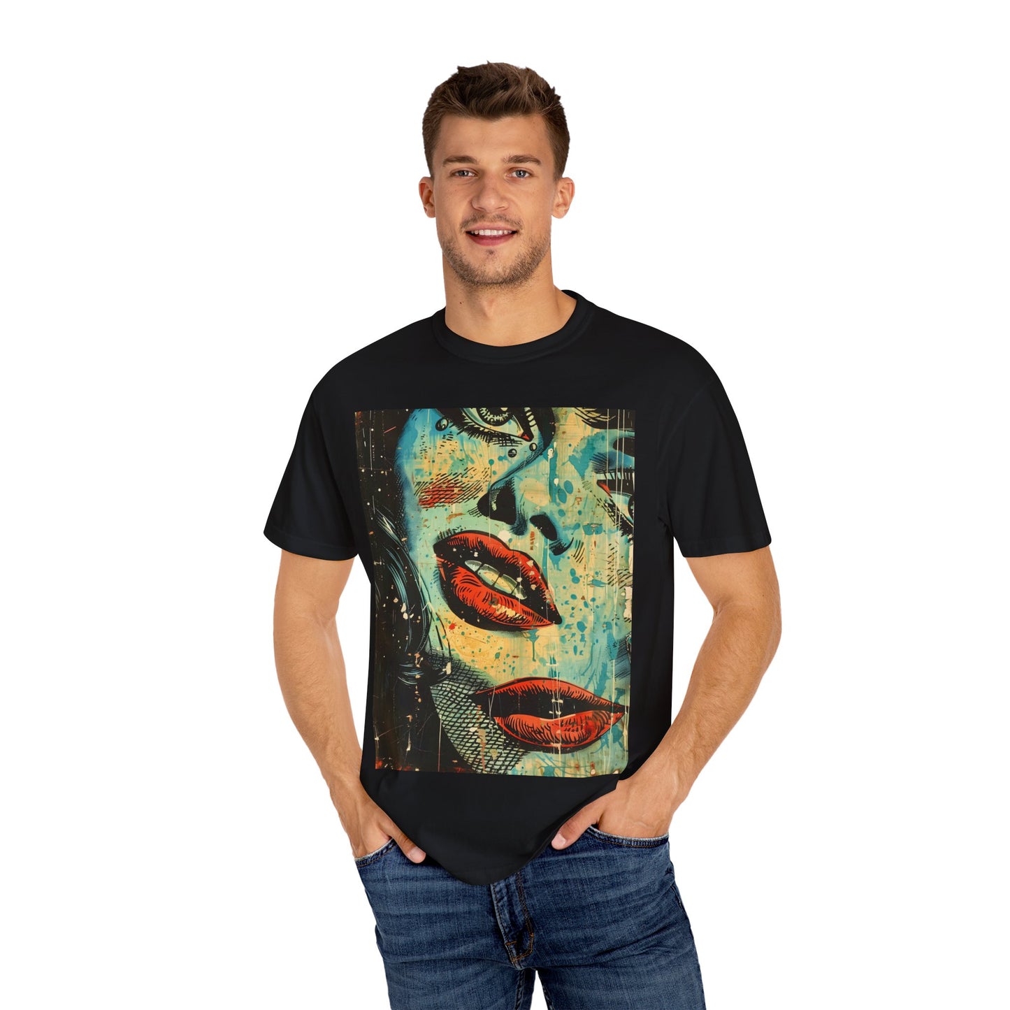 Garment-Dyed T-Shirt with Vintage Art Design, Unisex Graphic Tee, Retro Style Shirt, Casual Everyday Wear, Unique Gift Idea