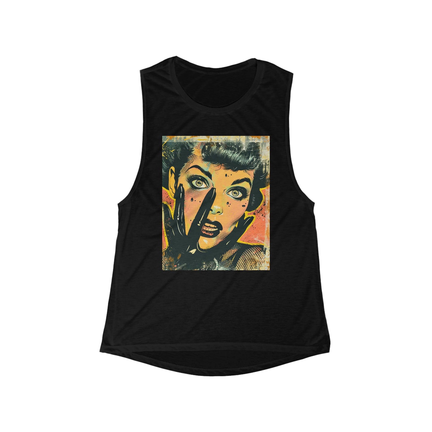 Retro Pop Art Women's Muscle Tank -scream siren-Electric horror comic t