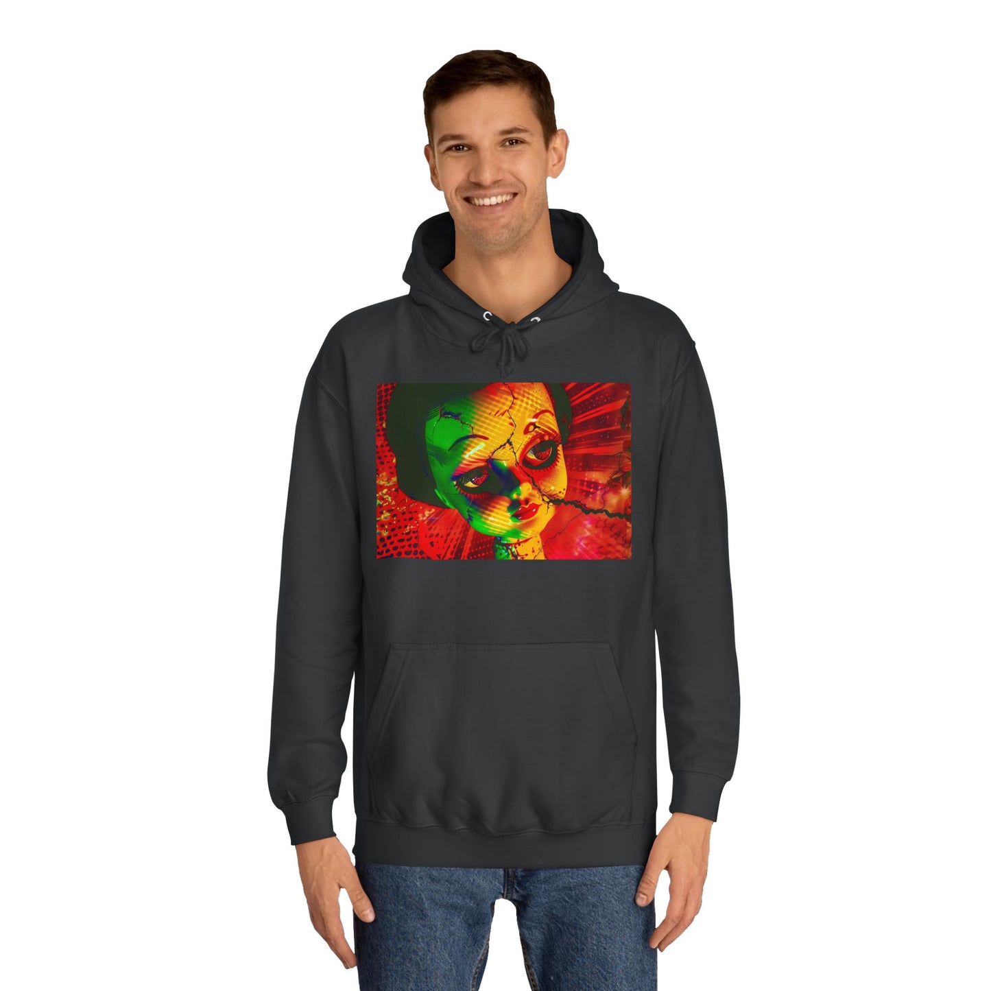 Vibrant Unisex College Hoodie with Artistic Print, Cozy Gift for Students, Trendy Apparel for Campus Life, Unique Streetwear