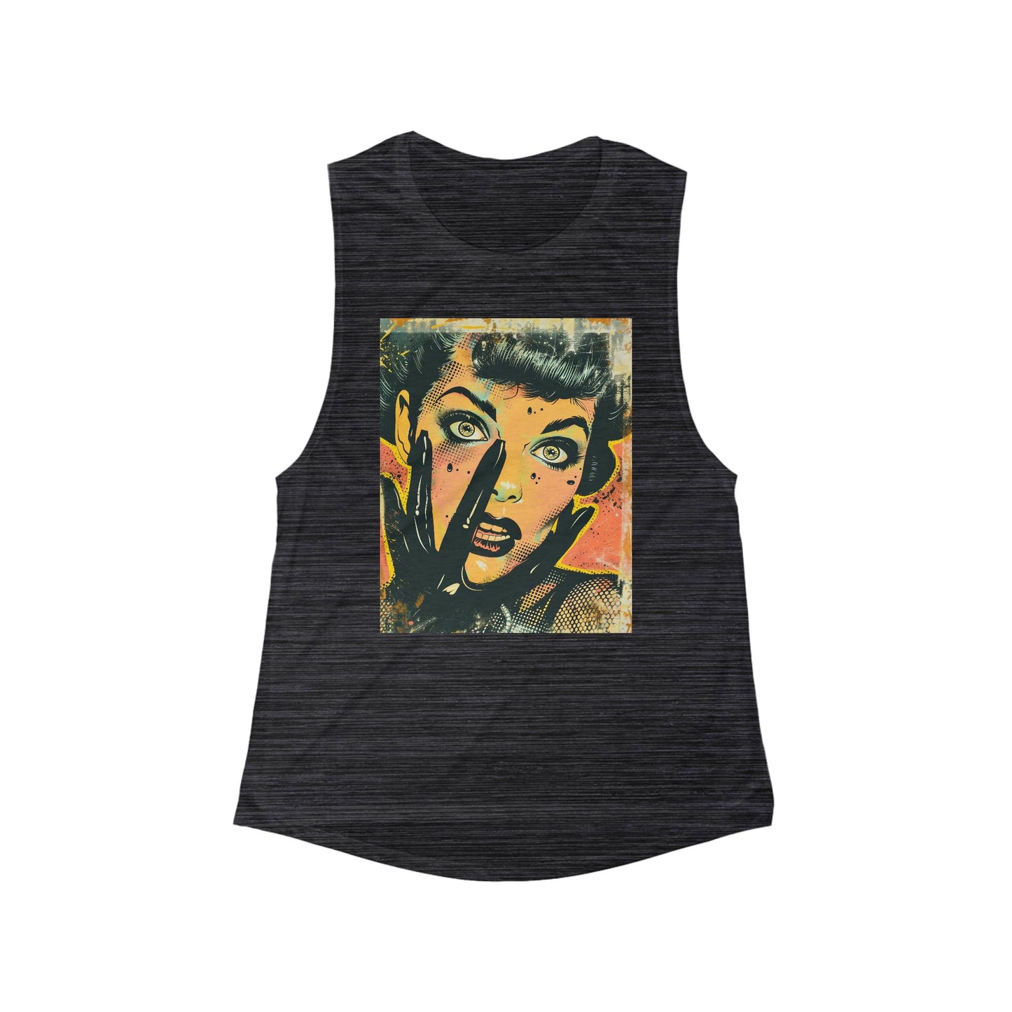 Retro Pop Art Women's Muscle Tank -scream siren-Electric horror comic t