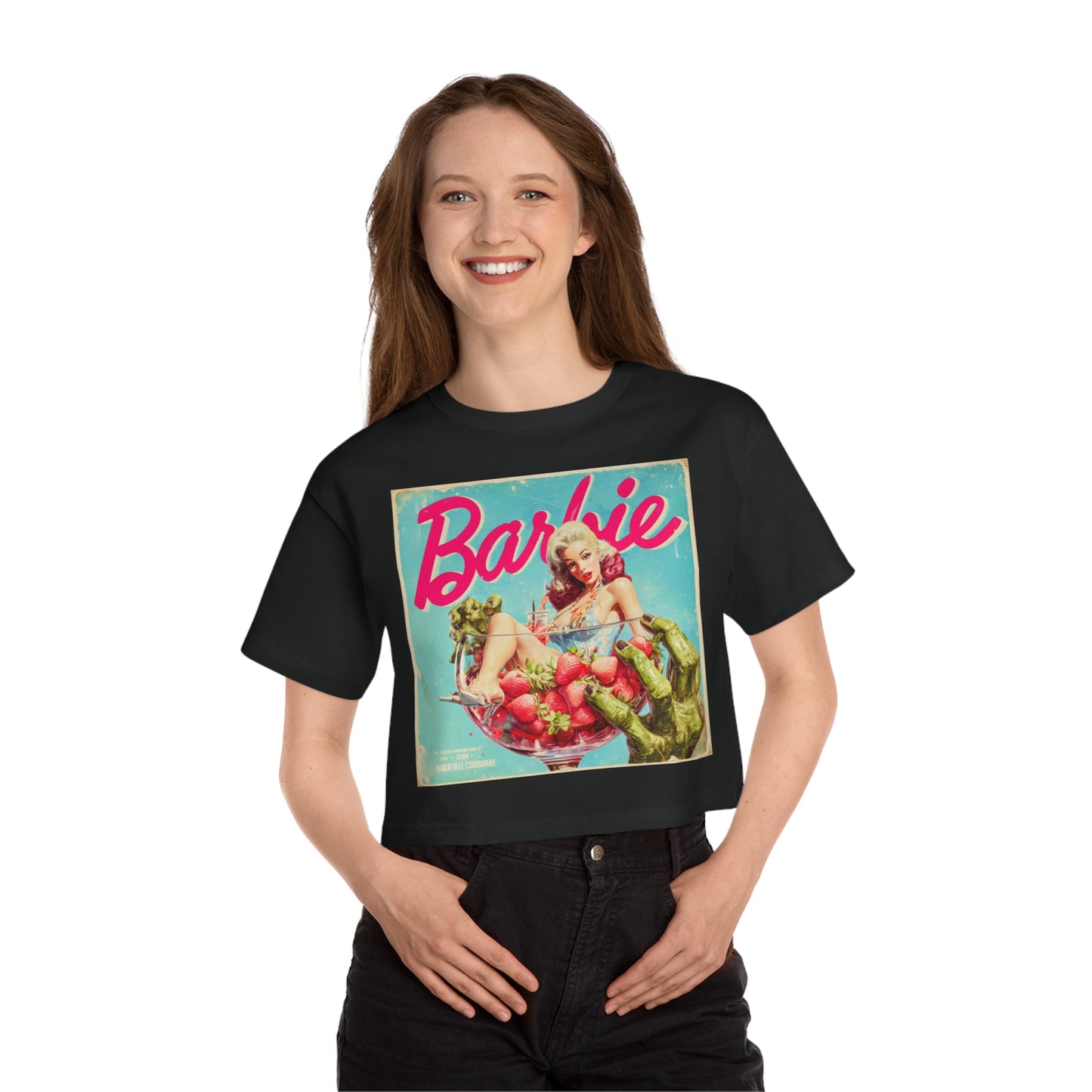 BARBIE-Strawberry Pulp Horror-Crop Tee-Vintage Pulp Style Graphic Tee