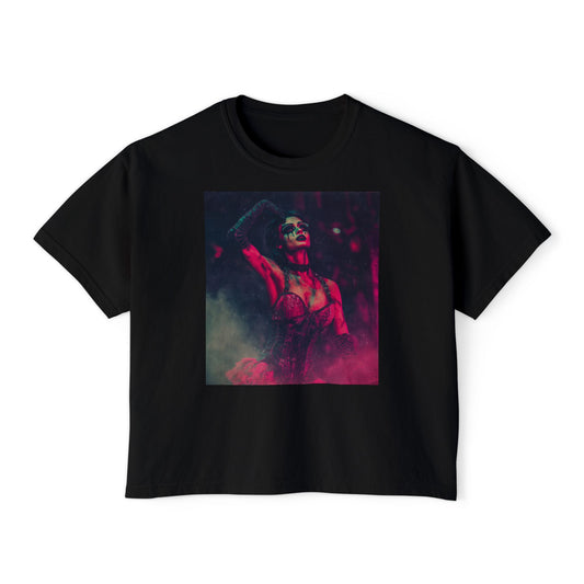Women's Boxy Tee with Vibrant Gothic Design, Perfect for Halloween, Casual Wear, Gift for Art Lovers, Unique Statement Shirt, Trendy [...]